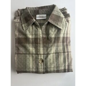 Baxter Wells Top Shirt Women's Sz Large Green Button Pockets Short Sleeve